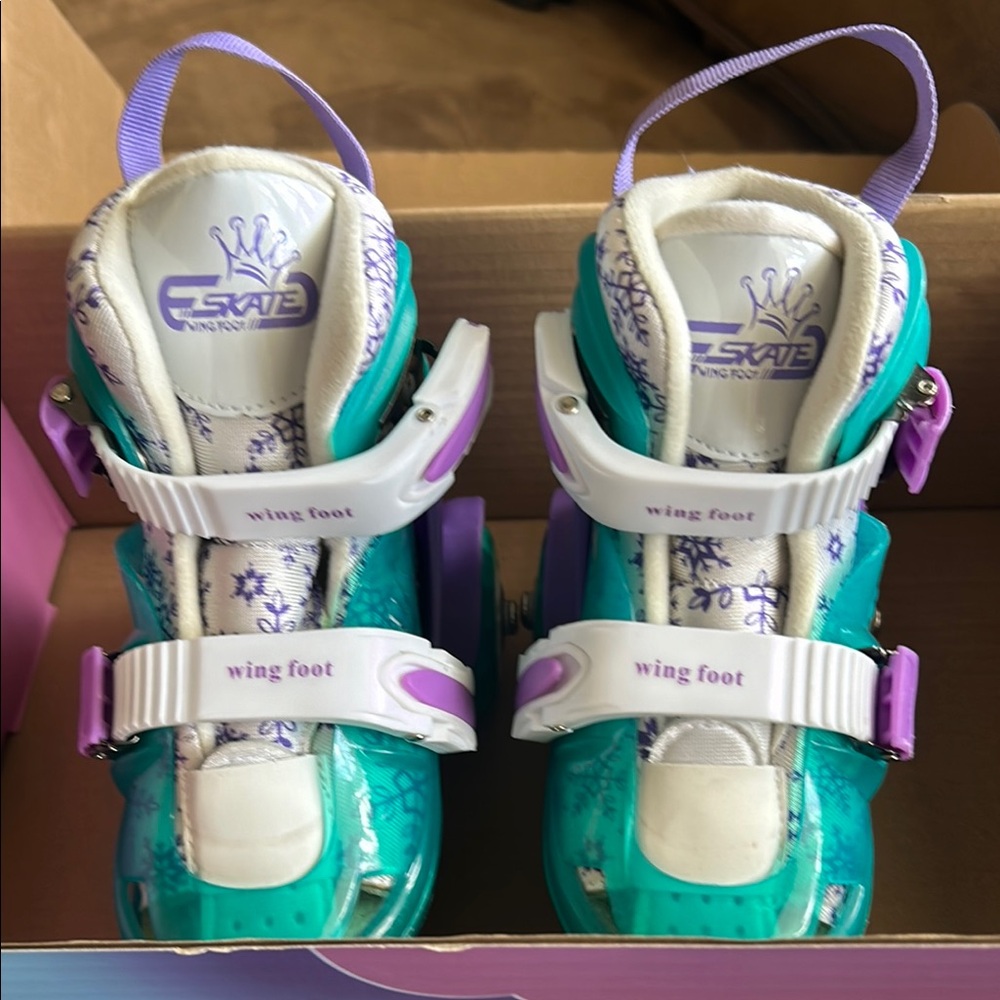 Kids Roller Skates - Teal and Purple adjustable size 8-12.